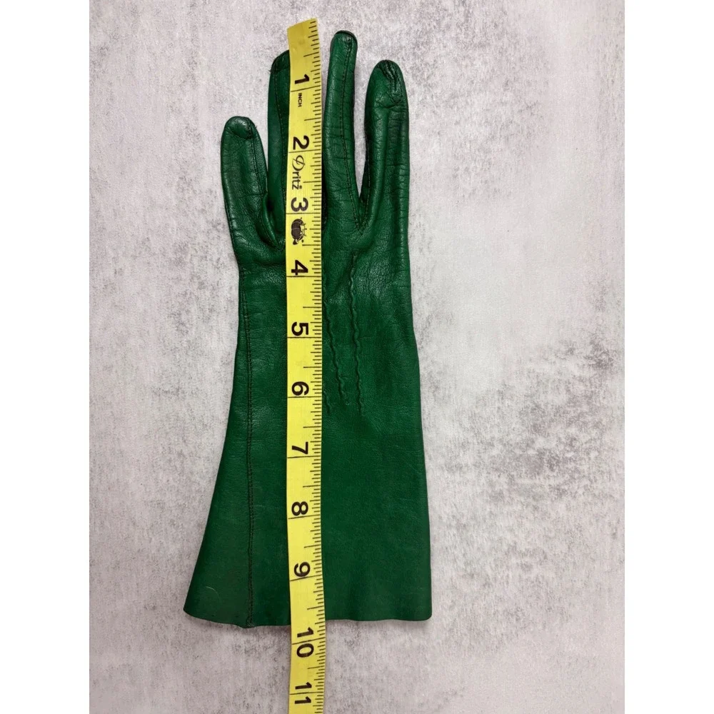 Vintage Emerald Green Leather Gloves Women's Long Wrist Driving Opera Mod Retro